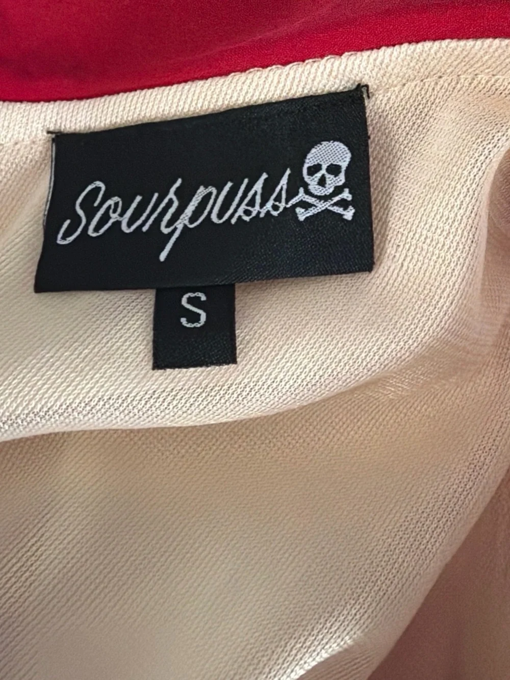 Sourpuss Cream Dress with Red Trim and Teal Mermaid Border
